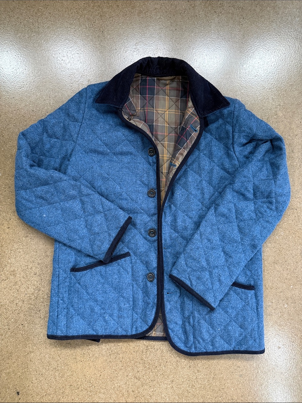 Barbour Blue Quilted Jacket with Dark Contrast Trim